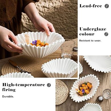 White Ruffled Ceramic Decorative Bowl