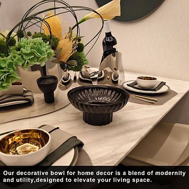 Stylish Black Ceramic Footed Decorative Bowl