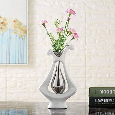 Silver White Ceramic Decorative Ornamental Vase