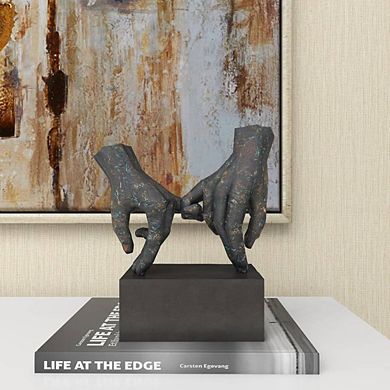 Weathered Patina Linked Hands Decorative Sculpture