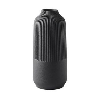 Matte Black Ribbed Ceramic Ornamental Vase