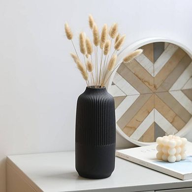 Matte Black Ribbed Ceramic Ornamental Vase