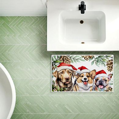 Stupell Home Decor Three Christmas Hat Dogs Decorative Bath Mat