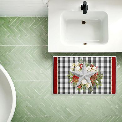 Stupell Home Decor Gingham & Floral Star Shape Decorative Bath Mat