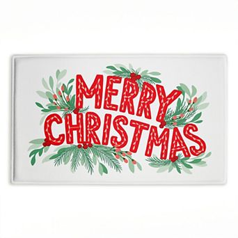 Stupell Home Decor Merry Christmas Seasonal Greenery Decorative Bath Mat