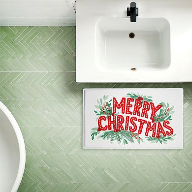 Stupell Home Decor Merry Christmas Seasonal Greenery Decorative Bath Mat