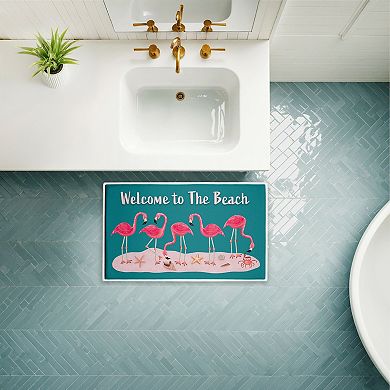 Stupell Home Decor Flamingo Beach Greetings Bath Mat