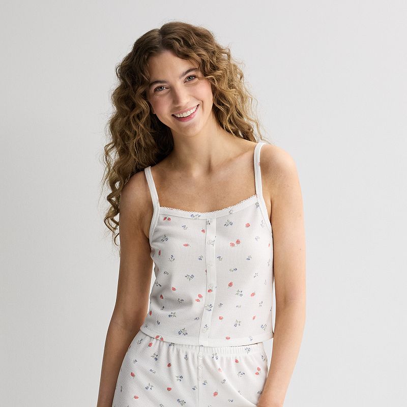 Juniors' Pink Republic Button-Front Lounge Pajama Tank Top, Women's, 