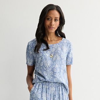 Petite Croft & Barrow® Drapey Short Sleeve Crew Top