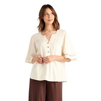 Women's AB Studio Elbow Half Placket Top
