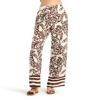 Women's AB Studio Pull-On Flat Front Wide Leg Border Pants