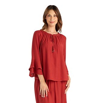 Women's AB Studio Double Ruffle Sleeve Split Neck Top