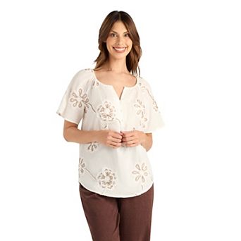 Women's AB Studio Short Flutter Sleeve Split Neck Top