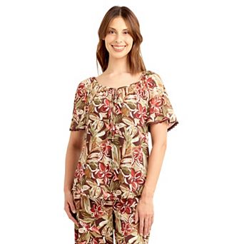 Women's AB Studio Flutter Sleeve Mesh Peasant Top