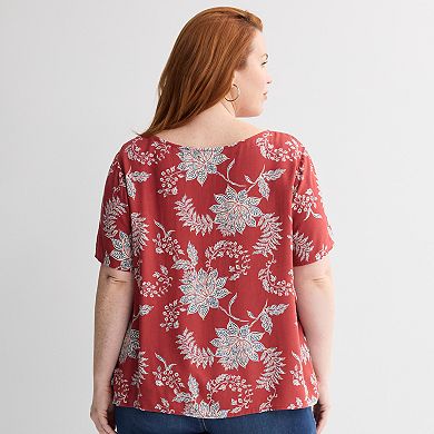 Plus Size Croft & Barrow® Drape Short Sleeve Crew Top