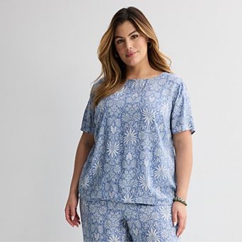 Plus Size Croft & Barrow® Drape Short Sleeve Crew Top