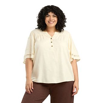 Plus Size AB Studio Elbow Half Placket Top