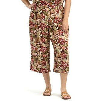 Plus Size AB Studio Pull-On Smocked Waist Split Hem Pants