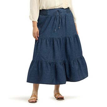 Plus Size AB Studio Smocked Waist Tiered Skirt