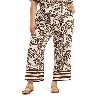Plus Size AB Studio Pull-On Flat Front Wide Leg Border Pants