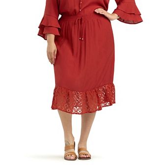 Plus Size AB Studio Lace Flounce Pull On Skirt