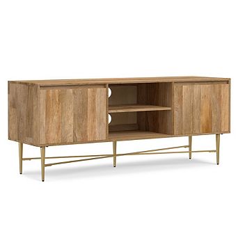 Simpli Home Fallon SOLID MANGO WOOD TV Media Stand in Natural For TVs up to 65 in