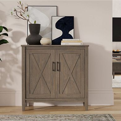 Simpli Home Ela Solid Wood Low Storage Cabinet In Smoky Brown