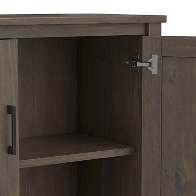 Simpli Home Ela Solid Wood Low Storage Cabinet In Smoky Brown