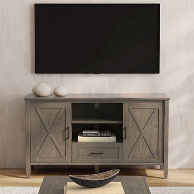 Simpli Home Ela Solid Wood Medium Tv Stand In Smoky Brown For Tvs Up To 60 Inches