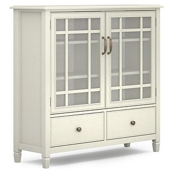 Simpli Home Connaught Solid Wood Tall Storage Cabinet In Antique White