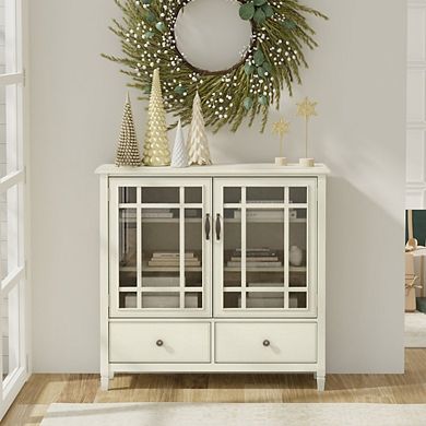 Simpli Home Connaught Solid Wood Tall Storage Cabinet In Antique White