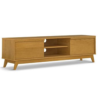 Simpli Home Lennon 72 Inch Wide Mid Century Modern Tv Media Stand In Oak Veneer
