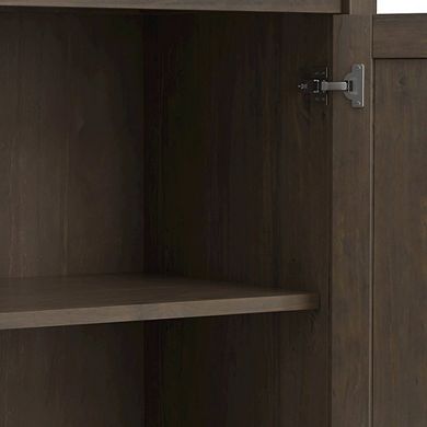 Simpli Home Ela Solid Wood Wide Storage Cabinet In Smoky Brown