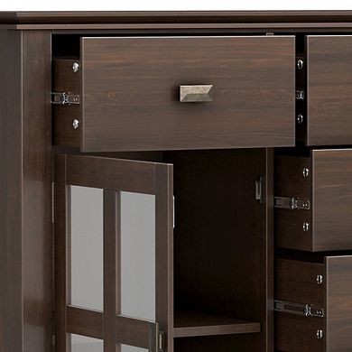 Simpli Home 54 inch Wide Solid Wood Transitional Sideboard Buffet in Natural Aged Brown