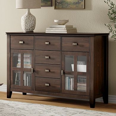 Simpli Home 54 inch Wide Solid Wood Transitional Sideboard Buffet in Natural Aged Brown