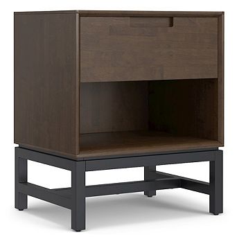 Simpli Home Banting Solid Hardwood Mid Century Nightstand In Walnut Brown