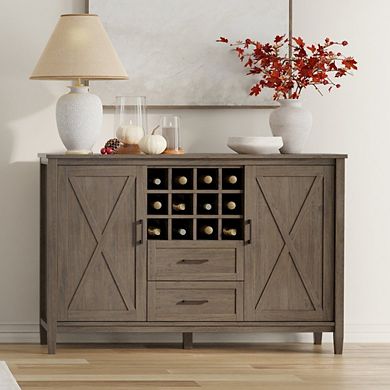 Simpli Home Ela Solid Wood Sideboard With Wine Storage In Smoky Brown
