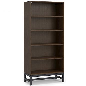 Simpli Home Banting Solid Hardwood Mid Century Open Shelf Bookcase In Walnut Brown
