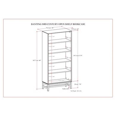 Simpli Home Banting Solid Hardwood Mid Century Open Shelf Bookcase In Walnut Brown