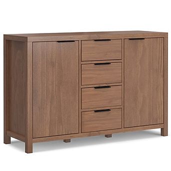 Simpli Home Hollander Solid Wood Sideboard Buffet In Medium Saddle Brown