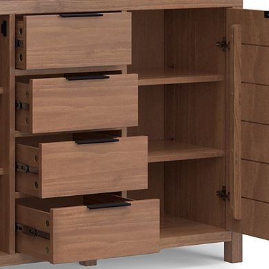 Simpli Home Hollander Solid Wood Sideboard Buffet In Medium Saddle Brown