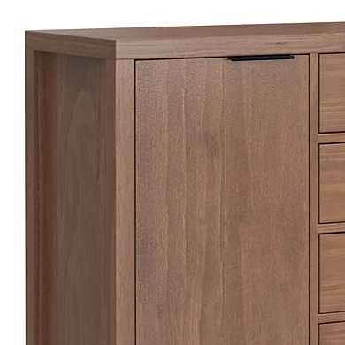 Simpli Home Hollander Solid Wood Sideboard Buffet In Medium Saddle Brown