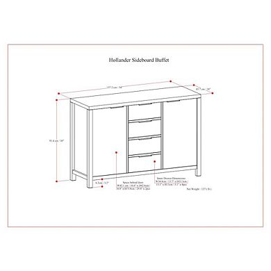 Simpli Home Hollander Solid Wood Sideboard Buffet In Medium Saddle Brown