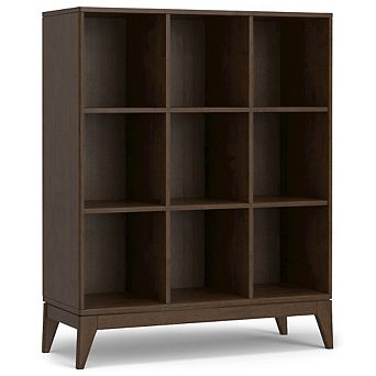 Simpli Home Solid Hardwood Mid Century Modern 9 Cube Storage In Walnut Brown