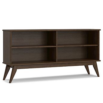 Simpli Home SOLID HARDWOOD 30 inch x 64 inch Mid Century Modern Low Bookcase in Walnut Brown
