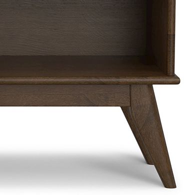 Simpli Home SOLID HARDWOOD 30 inch x 64 inch Mid Century Modern Low Bookcase in Walnut Brown