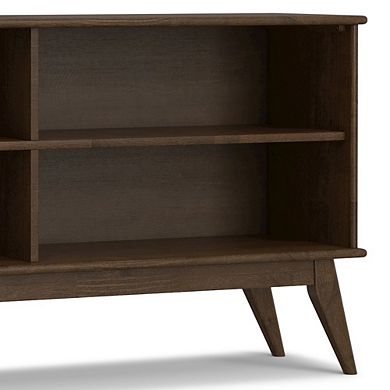 Simpli Home SOLID HARDWOOD 30 inch x 64 inch Mid Century Modern Low Bookcase in Walnut Brown