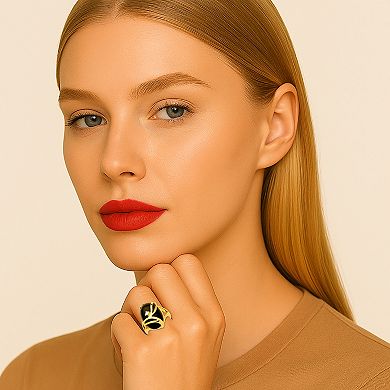 PalmBeach Jewelry Oval-Shaped Onyx and Crystal Accent Cocktail Ring in Gold-Plated