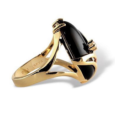 PalmBeach Jewelry Oval-Shaped Onyx and Crystal Accent Cocktail Ring in Gold-Plated