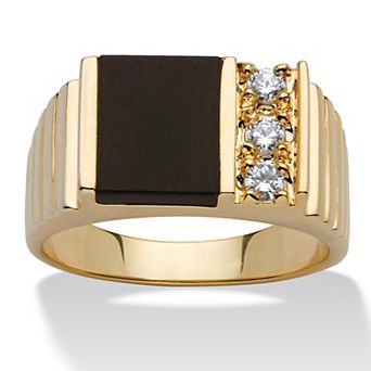 PalmBeach Jewelry Men's .30 TCW Genuine Onyx Cubic Zirconia Accent Gold-Plated Classic Ring